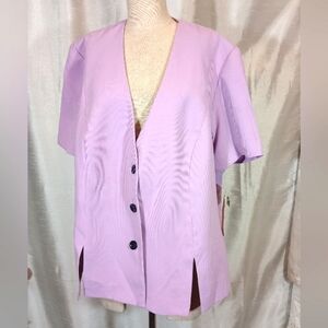 Dressbarn blouse, Short sleeve, Lavender black Buttons,  V-neck, 20W